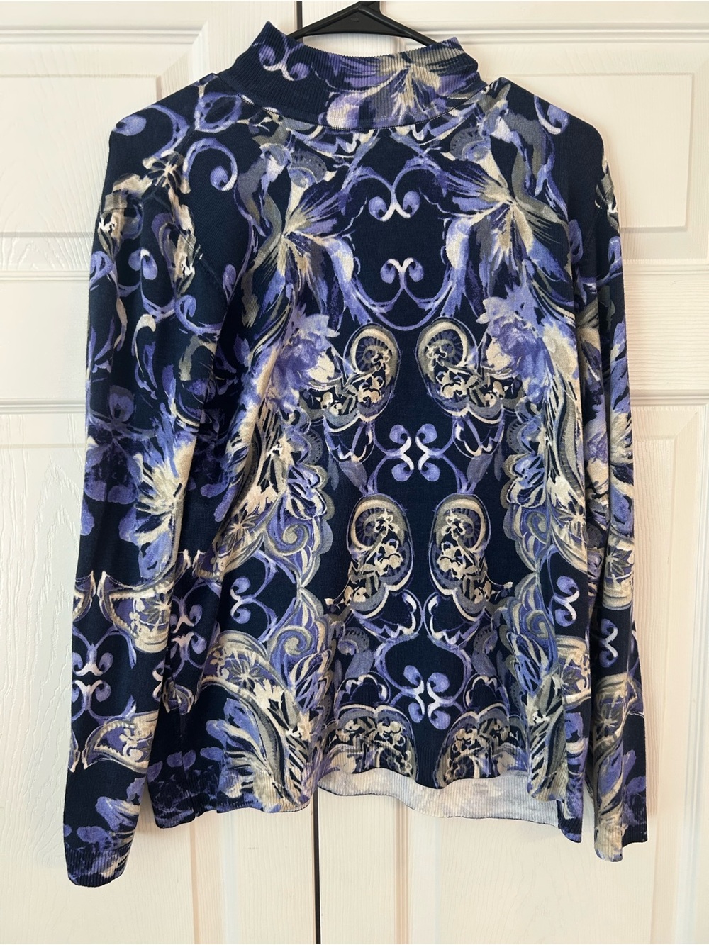 NWT Chico’s Women’s Purple Flower Print Mock Neck Tunic Blouse Shirt Size 2